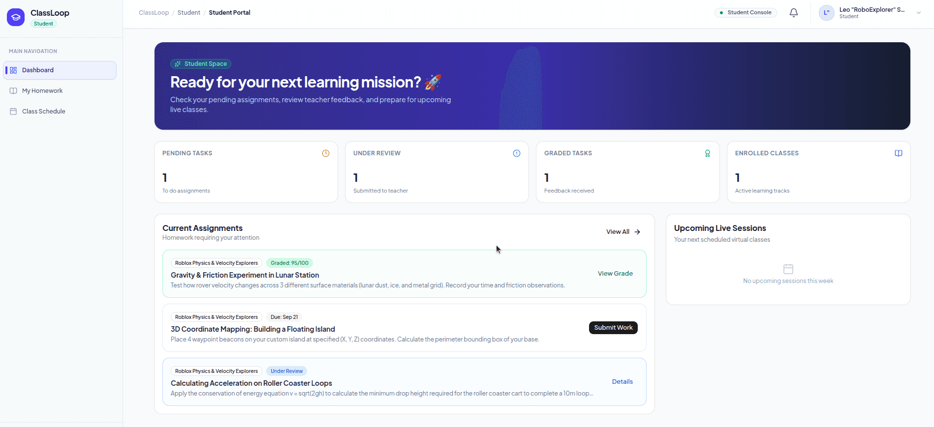 ClassLoop Student Portal Dashboard